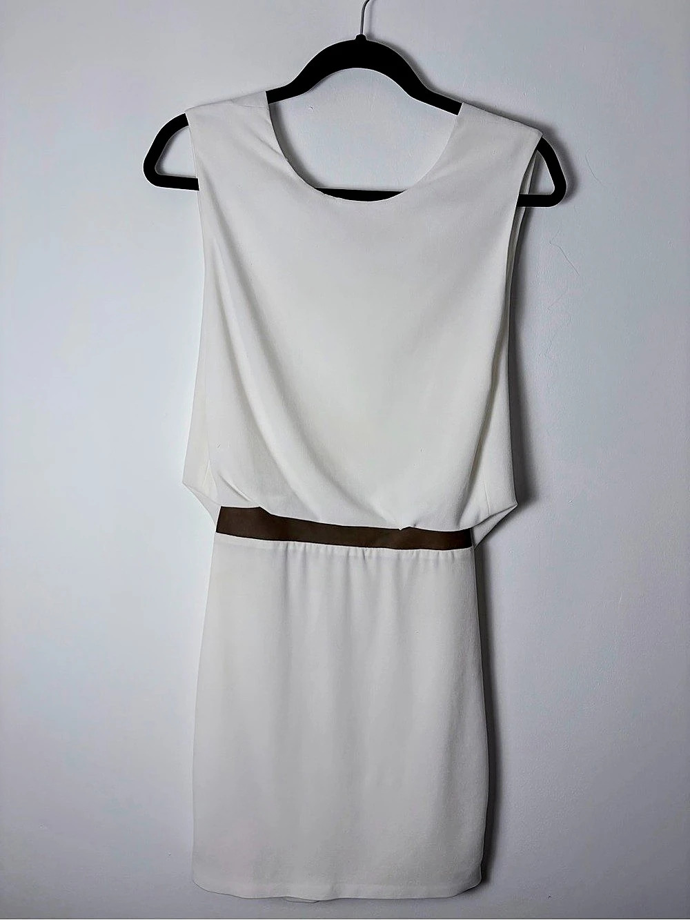 Neil Barrett Ivory Leather Waist Cowl Back Sleeveless Dress IT 38